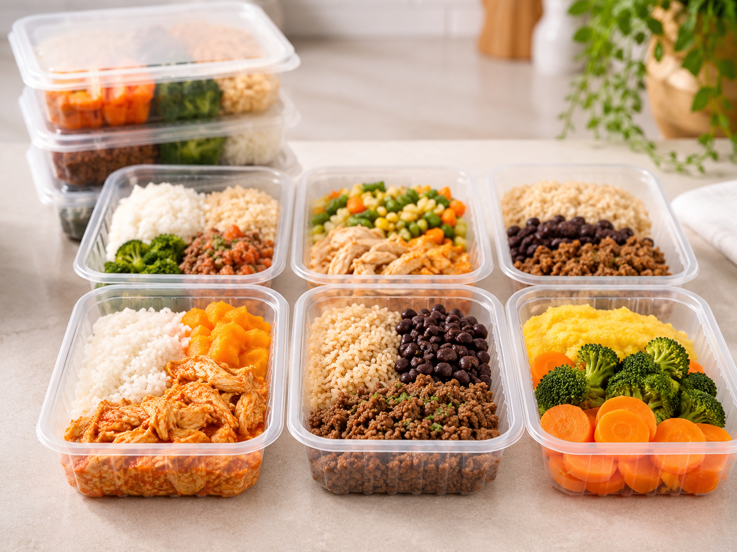 Marmitas fit congeladas da Panificadora Esquina do Pão com arroz, proteínas e legumes